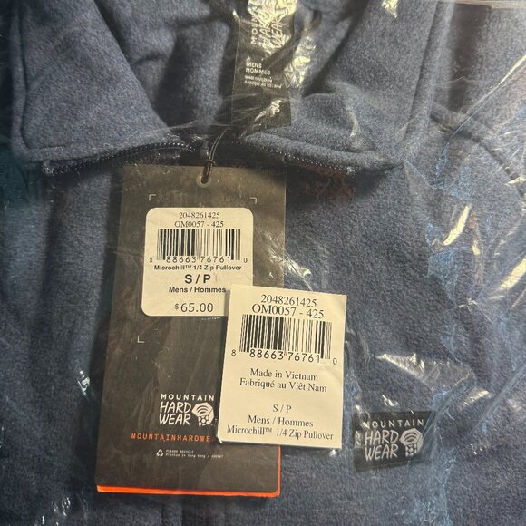 NWT MOUNTAIN HARDWEAR MICROCHILL 1/4 ZIP PULLOVER MEN'S SMALL FLEECE BLUE New - Picture 6 of 6